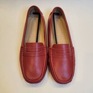 Women Red Leather Penny Loafer Boat Shoe - Size 9.5